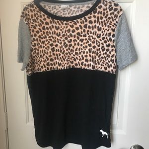 ‘PINK’ Leopard Color Block Tee